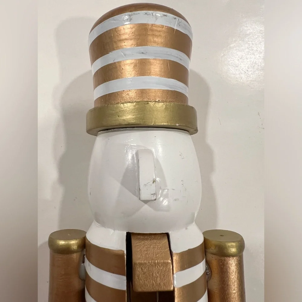 NEW Wood (MDF) Gold Stripe/White Nutcracker Holiday Christmas Decoration